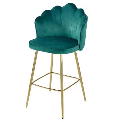 Krzesło barowe hoker Shell Peacock aksamitny zielony złoty
