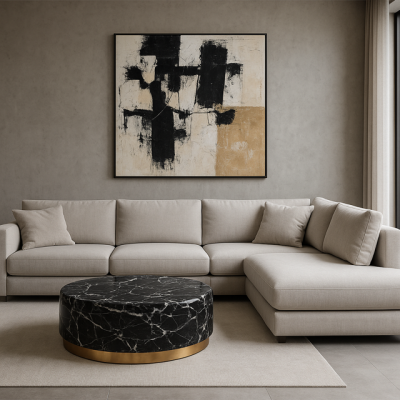 Ława stolik okrągły marmur czarny - Item International