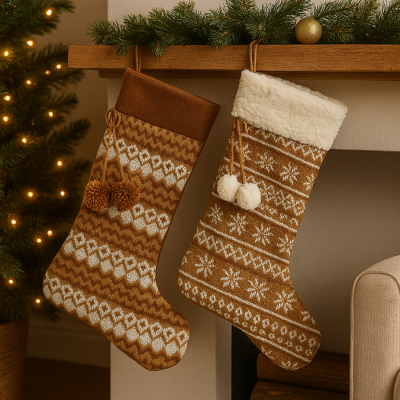 Skarpeta świąteczna retro vintage brązowa