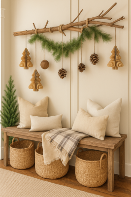 Zawieszka dekoracja Choinka papierowa składana beżowa