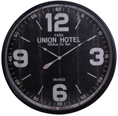 Zegar retro vintage Union Hotel czarny 