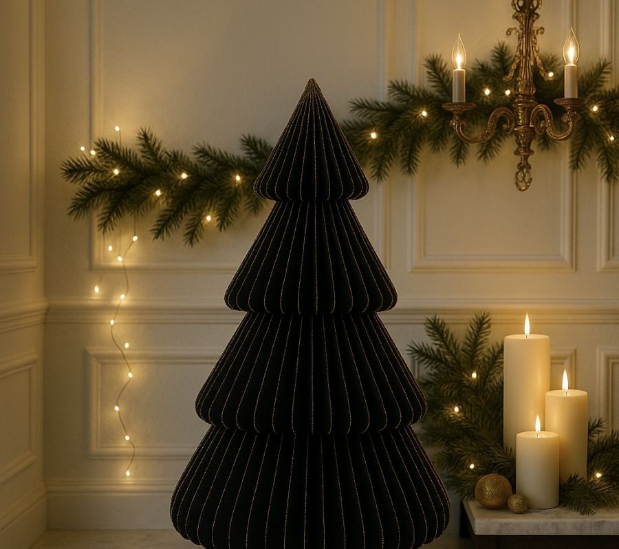 Dekoracja Choinka papierowa składana 90 cm czarna