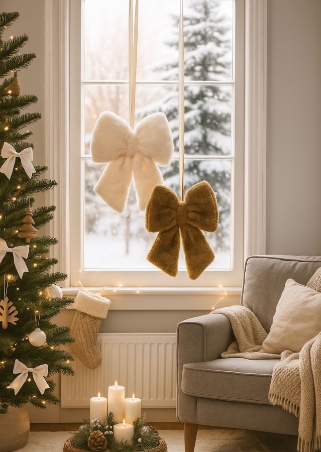 Dekoracja Kokarda 3D futerkowa brązowa beżowa