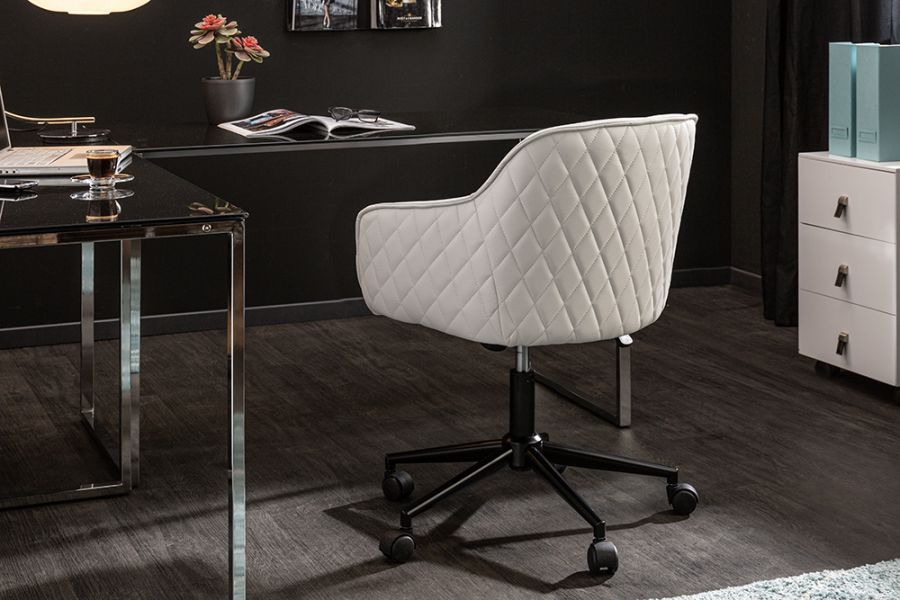 Fotel biurowy Krzesło Euphoria skórzane białe - Invicta Interior