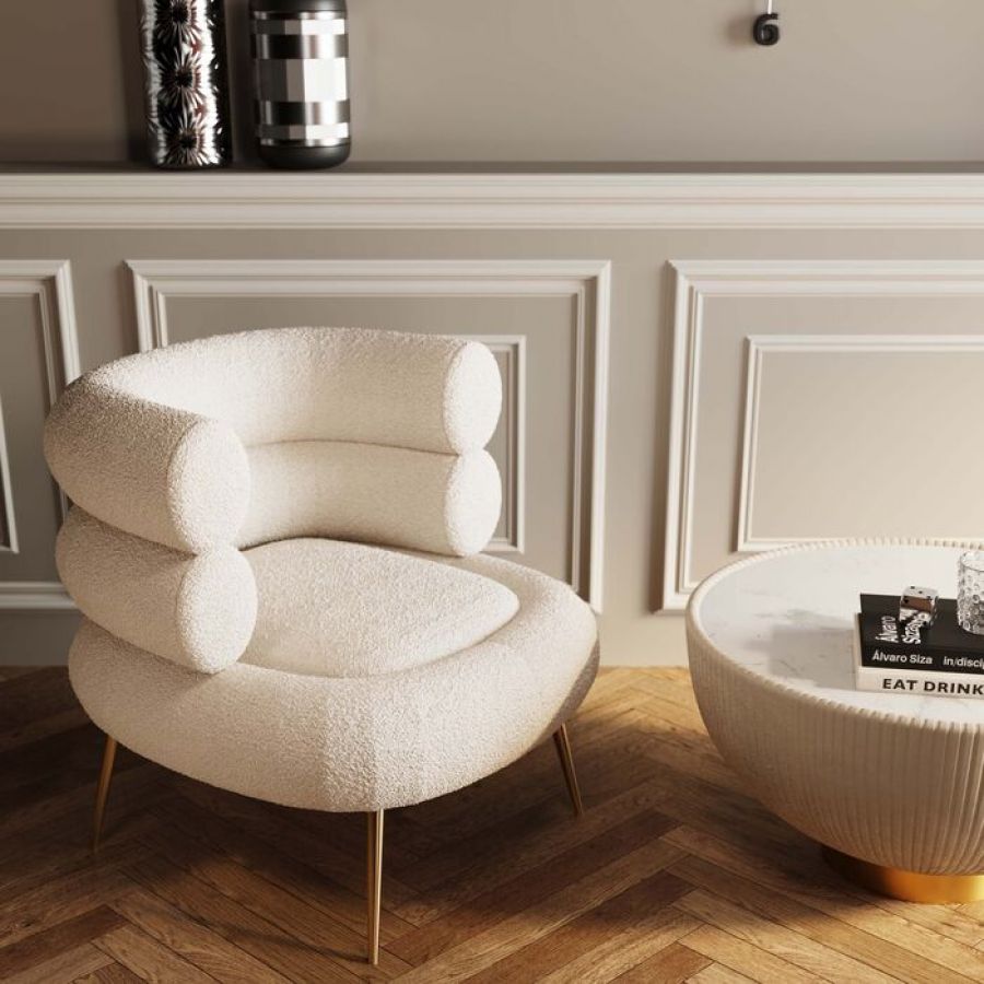 Fotel koktajlowy Livelli boucle biały  - Kare Design
