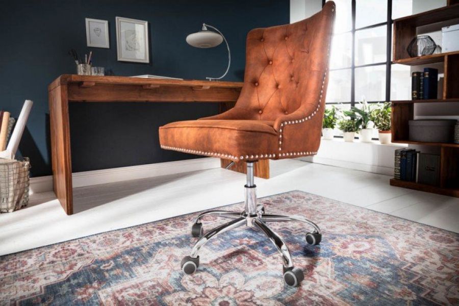Krzesło biurowe Fotel Victorian vintage brązowy jasny - Invicta Interior