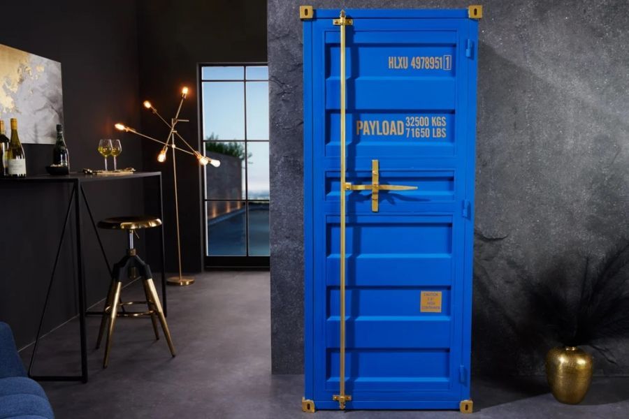 Komoda barek Container Globetrotter 180 cm sejf niebieski - Invicta Interior