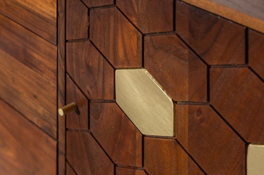 Komoda Mystic Living 145cm drewno akacjowe złota - Invicta Interior
