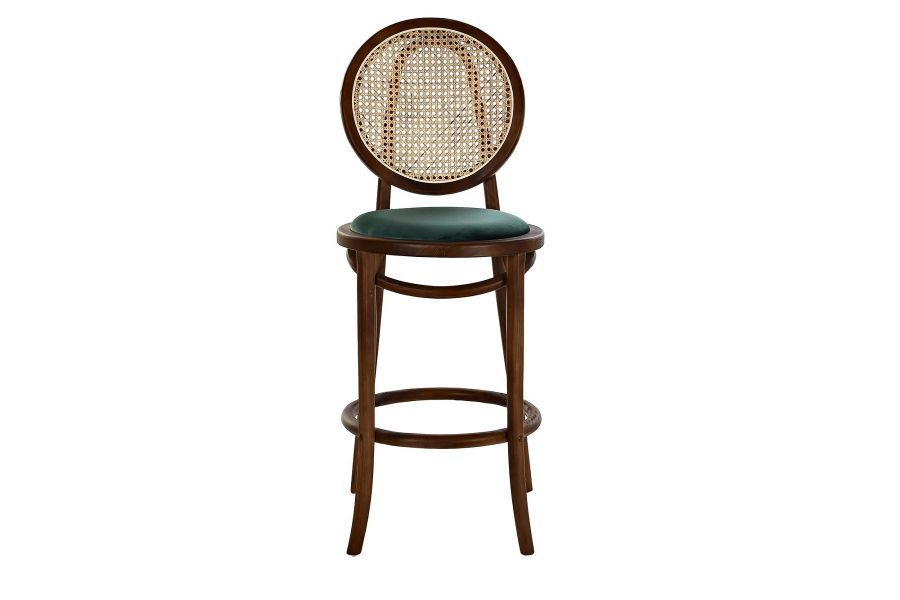 Krzesło barowe hoker rattanowy Icon retro z plecionką wiedeńską brązowy tapicerowany
