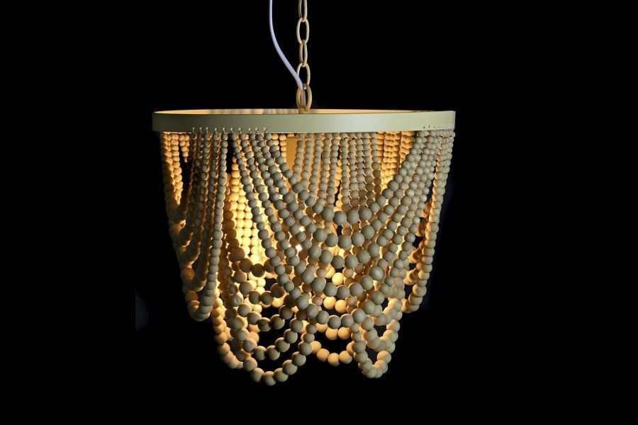 Lampa sufitowa Boho z drewnianymi perłami natur