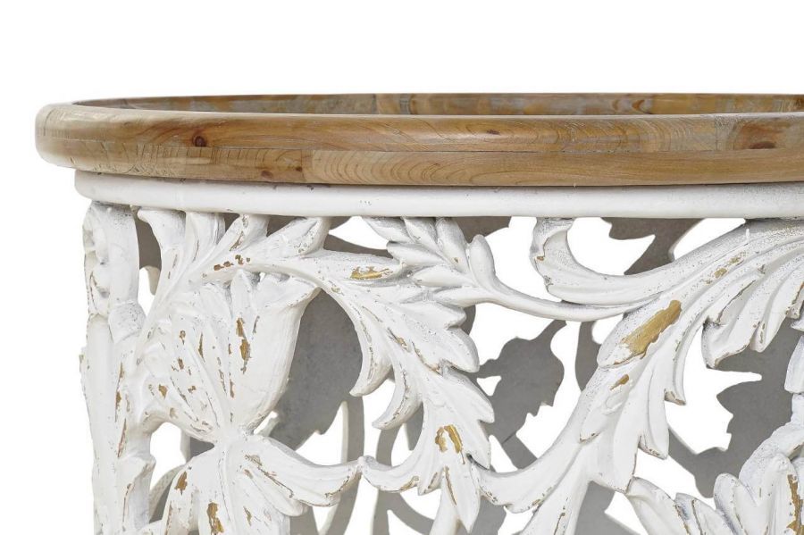 Stolik Ława Antique biały z drewnianym blatem 