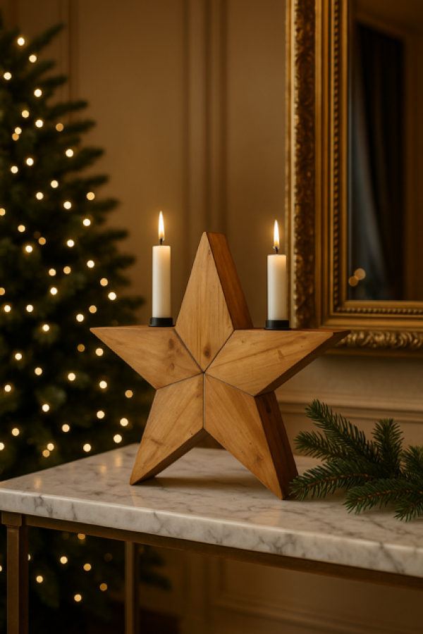 Świecznik Gwiazda drewniany 25cm - Boltze