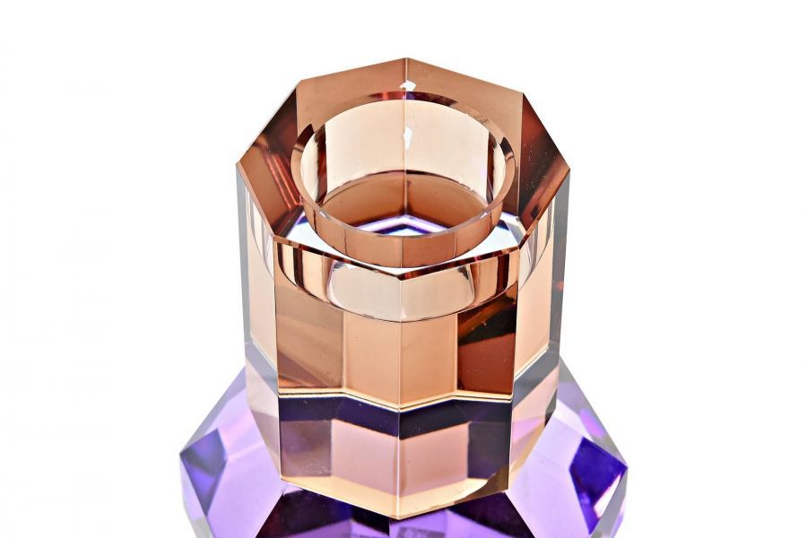 Świecznik szklany Crystal bursztynowo-fioletowy