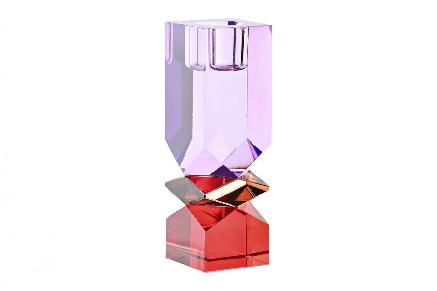 Świecznik szklany Crystal fioletowo-czerwony