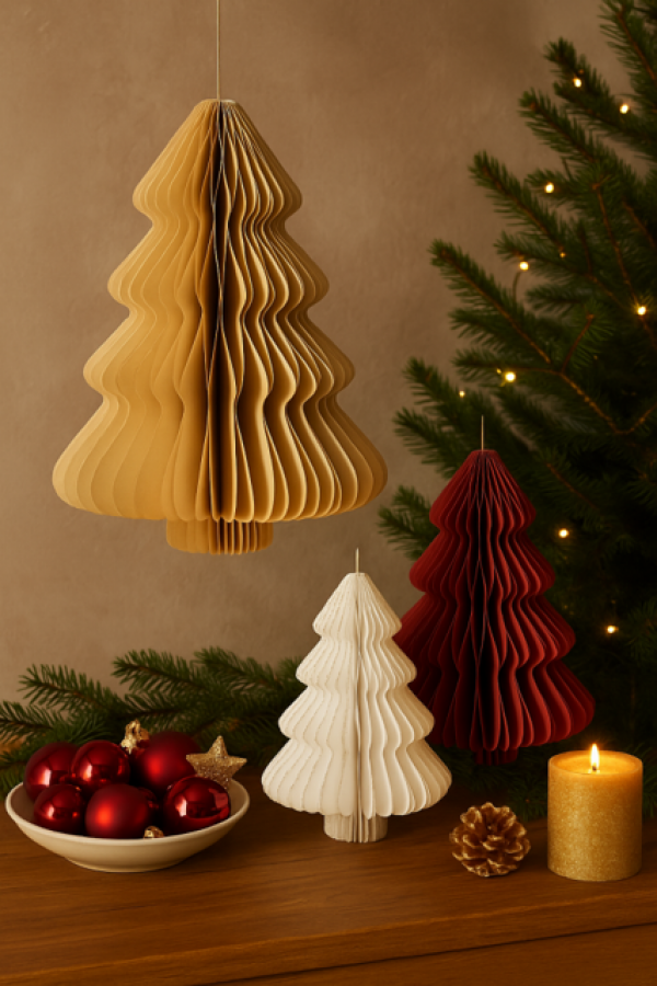 Zawieszka Choinka papierowa składana beżowa
