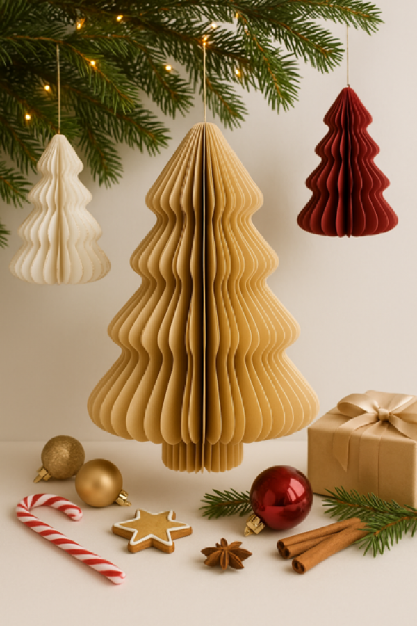 Zawieszka Choinka papierowa składana beżowa