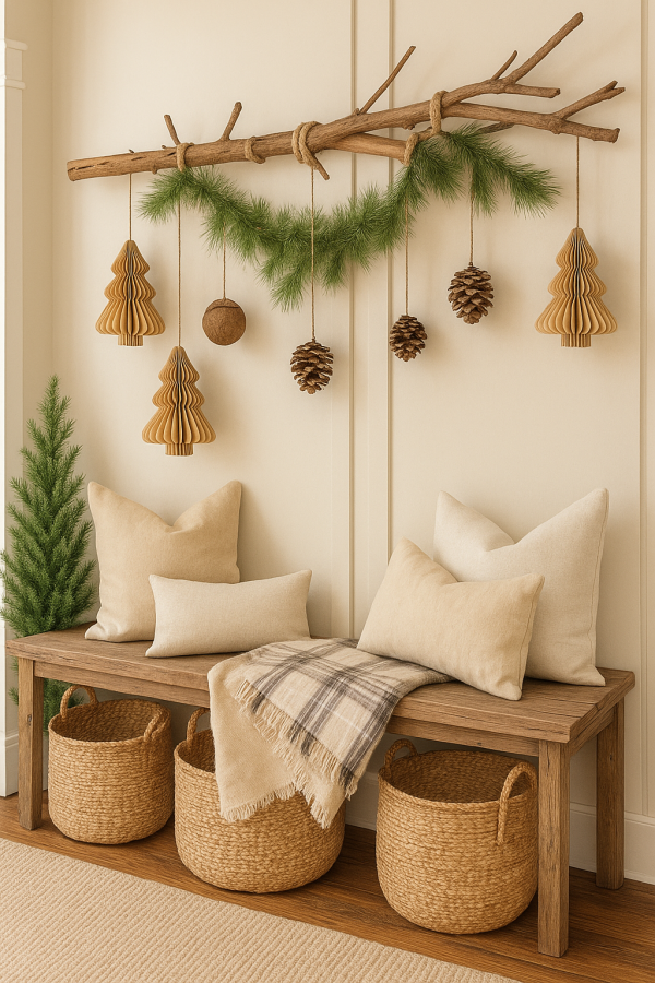 Zawieszka dekoracja Choinka papierowa składana beżowa