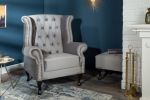 Fotel Chesterfield Mink Aksamit srebrny szary  - Invicta Interior 10