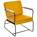 Fotel Retro wire aksamitny musztardowy 1