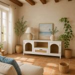 Komoda drewniana Windows biała z plecionką wiedeńską RTV - Item International 4