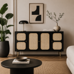 Komoda Retro rattanowa drewno mango Squares czarna - Item International 1