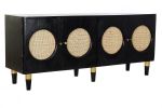 Komoda Retro rattanowa drewno mango Wheels czarna  - Item International 2