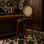 Krzesło barowe hoker rattanowy Icon retro z plecionką wiedeńską brązowy tapicerowany - Item International 3