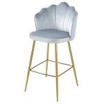 Krzesło barowe hoker Shell Peacock aksamitny szary złoty 1
