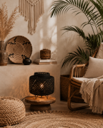 Lampa bambusowa Boho stołowa czarna 3
