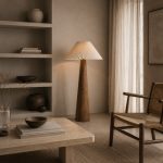 Lampa podłogowa Japandi drewniana - Item International 2