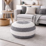 Pufa Wolle Ball Leeds biała & szara  - Invicta Interior 2