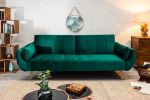 Sofa rozkładana Wersalka aksamitna Divani zieleń butelkowa złote nogi - Invicta Interior 1