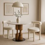 Stół Redondo okrągły drewniany z marmurowym blatem - Item International 2