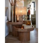 Stolik kawowy drewniany Relief 50 cm - Light & Living 6