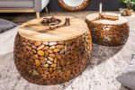 Stoliki Stone Mosaic zestaw 2 szt drewniane miedziane - Invicta Interior 10