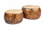 Stoliki Stone Mosaic zestaw 2 szt drewniane miedziane - Invicta Interior 1