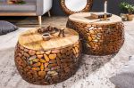 Stoliki Stone Mosaic zestaw 2 szt drewniane miedziane - Invicta Interior 2