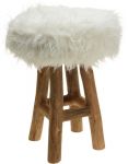 Taboret Pufa Stołek Futrzak włochaty biały round  - Koopman 1