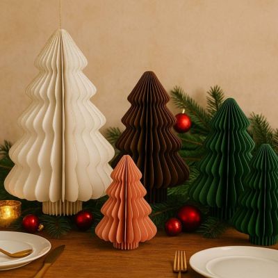 Dekoracja Choinka papierowa składana 40 cm brązowa