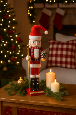 Dekoracja Dziadek do orzechów w czapce Mikołaja 38 cm - Atmosphera