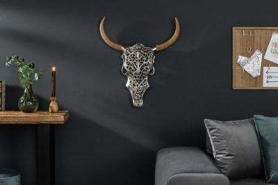 Dekoracja na ścianę Rogi Exotic Bull srebrne mango  - Invicta Interior