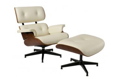 Designerski fotel Lounge Look z podnóżkiem biały - Item International