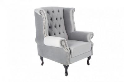 Fotel Chesterfield Mink Aksamit srebrny szary  - Invicta Interior