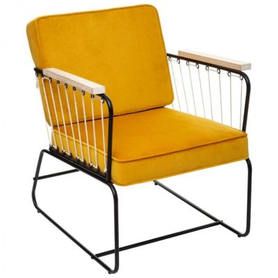 Fotel Retro wire aksamitny musztardowy