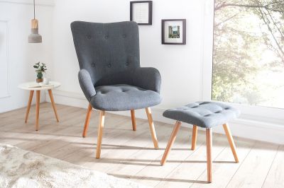 Fotel Scandinavia z podnóżkiem szary  - Invicta Interior
