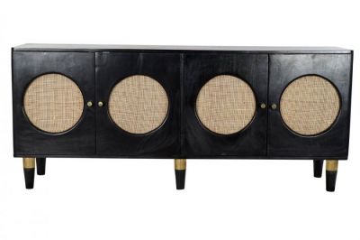 Komoda Retro rattanowa drewno mango Wheels czarna  - Item International