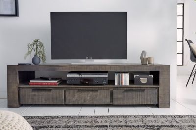 Komoda RTV pod TV Iron Craft 170 cm drewniana mango szara  - Invicta Interior