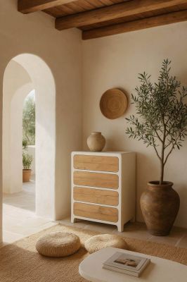Komoda Santorini wood drewniana biała 4 szuflady - Item International
