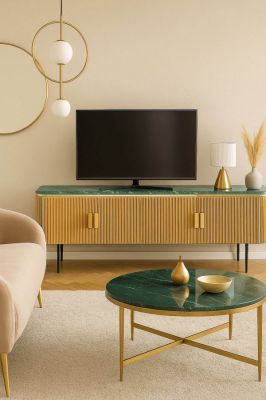 Komoda szafka RTV Veneziano drewniana marmur 160 cm - Invicta Interior