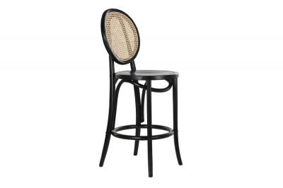 Krzesło barowe hoker rattanowy Icon retro z plecionką wiedeńską czarny